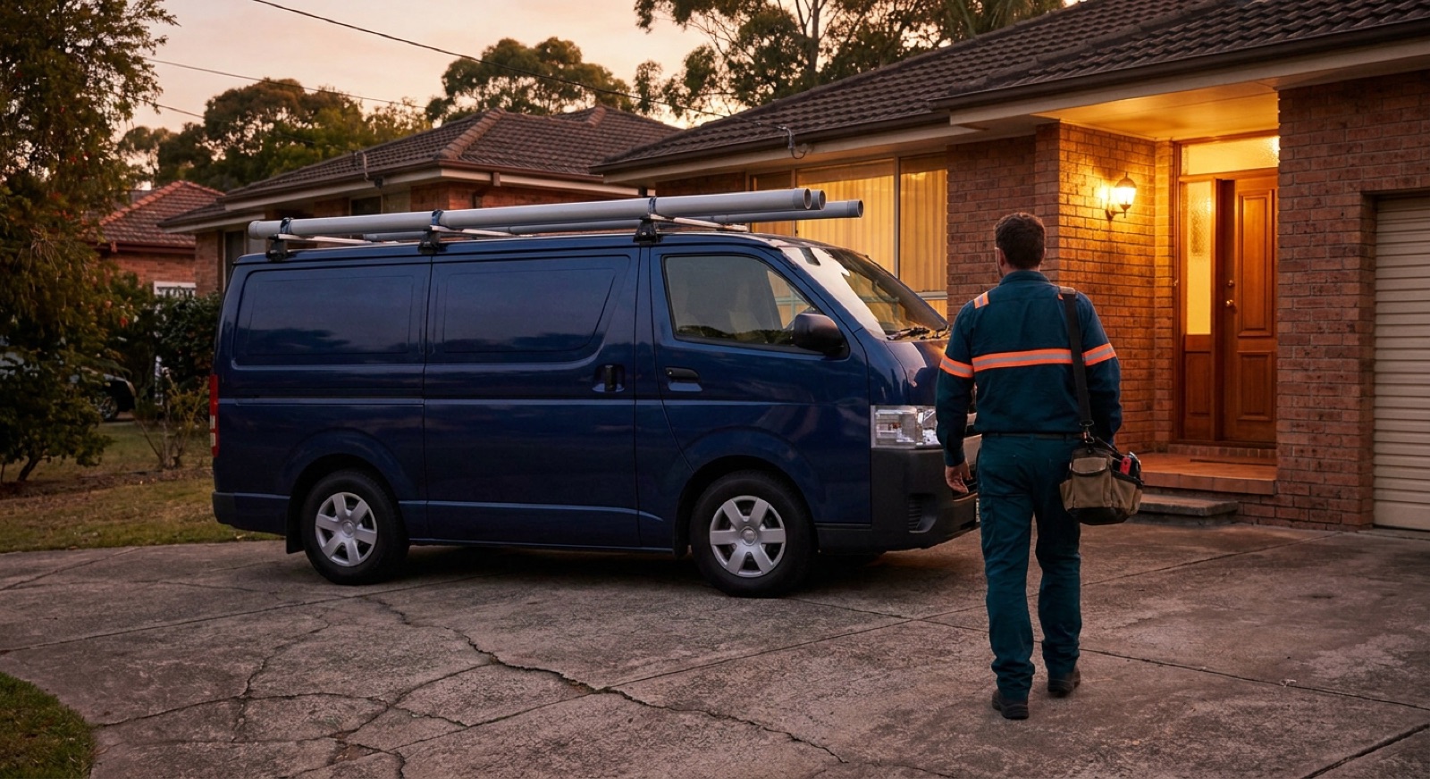 We Love Sewers van arriving at a Sydney home at night for an emergency callout